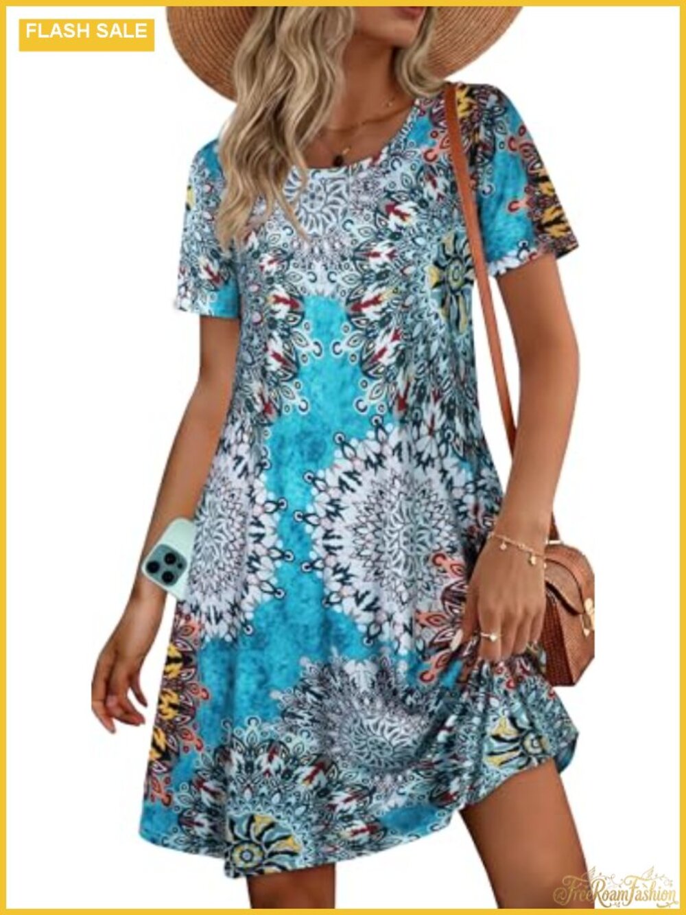 Casual Summer T-Shirt Dress with Pockets Short Sleeve Cotton